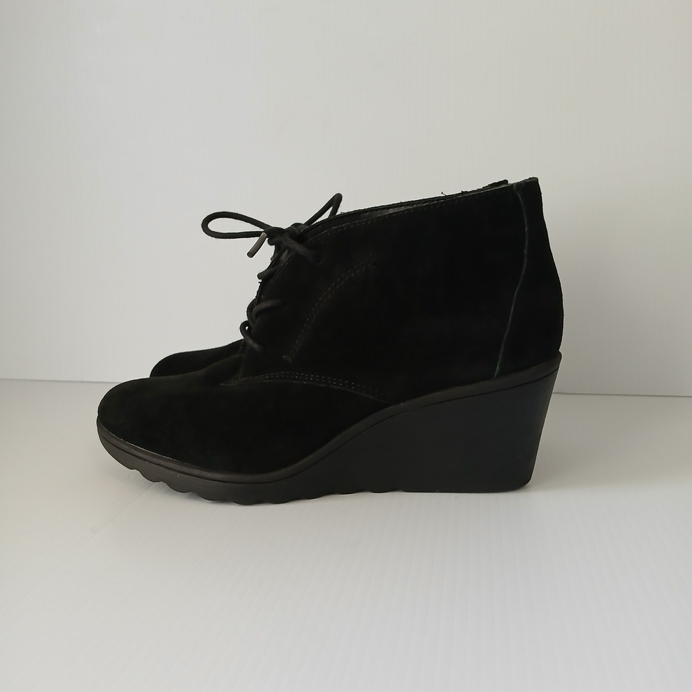 White Mountain Kahlua Black Suede Lace Up Wedge Booties W18237S Womens 9M